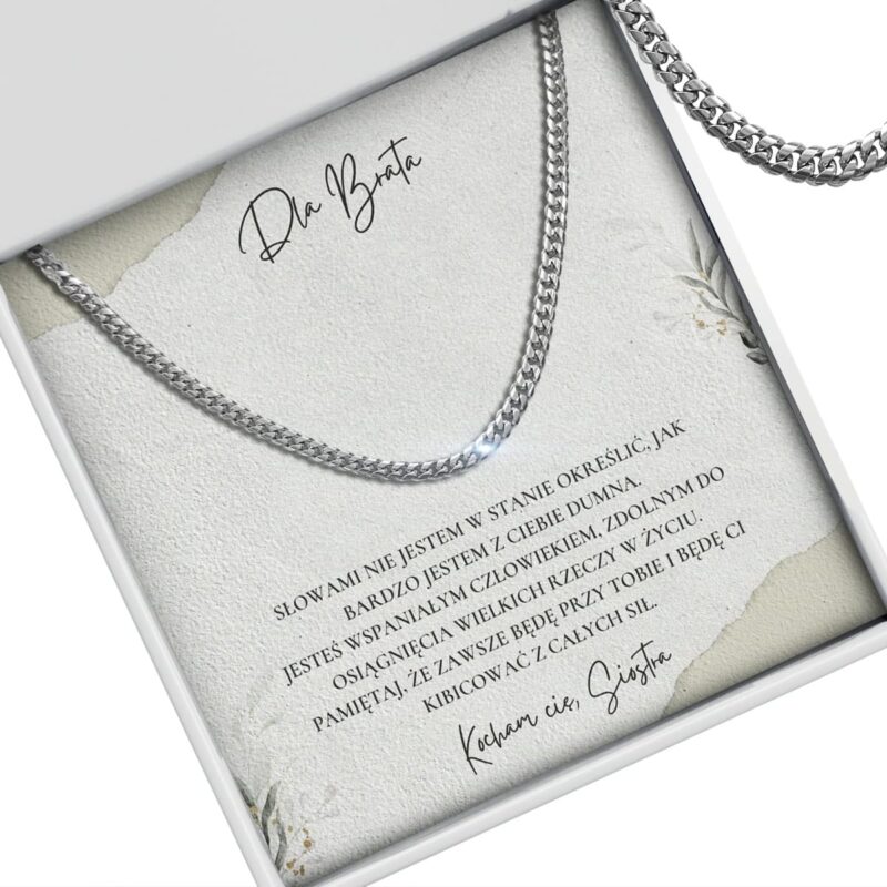 Srebrny łańcuszek z dedykacją - prezent dla brata