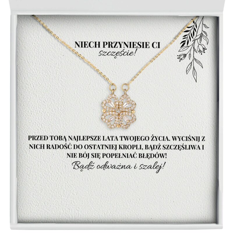 naszyjnik-dla-kolezanki-koniczynka-zlota-zblizenie Zbliżenie na złoty naszyjnik Koniczynka - prezent dla koleżanki