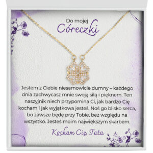 Zbliżenie na złoty naszyjnik Koniczynka - prezent dla córki od taty