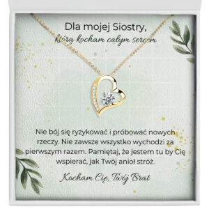 Zbliżenie na złoty naszyjnik serce - prezent dla siostry od brata