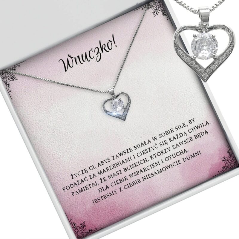 Srebrny naszyjnik Serce z cyrkonią – łańcuszek dla wnuczki