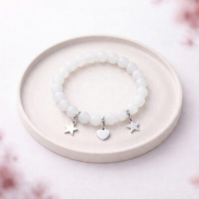 Bransoletka z gwiazdkami - Biały Agat