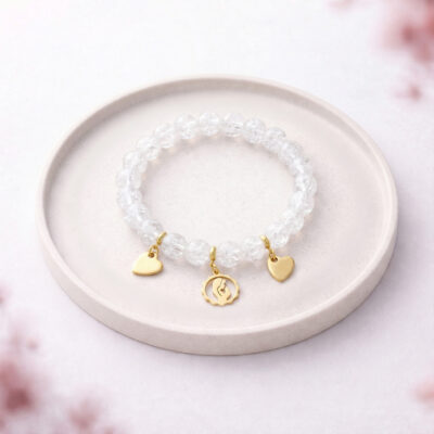 Bransoletka z Maryjką - Bransoletka na gumce z Kryształu Górskiego