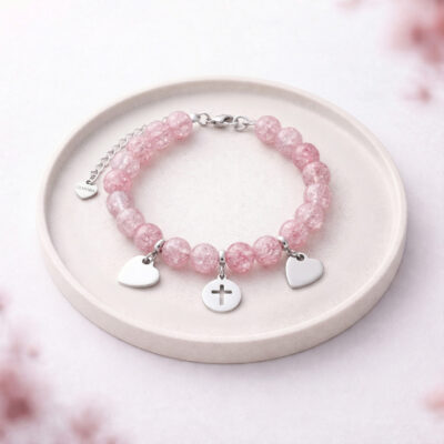 Bransoletka damska - różowa z grawerem