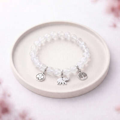 Bransoletka na szczęście z Kryształu Górskiego - Bransoletka na gumce z kamieni naturalnych