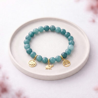 Morska bransoletka z koralików - złote elementy