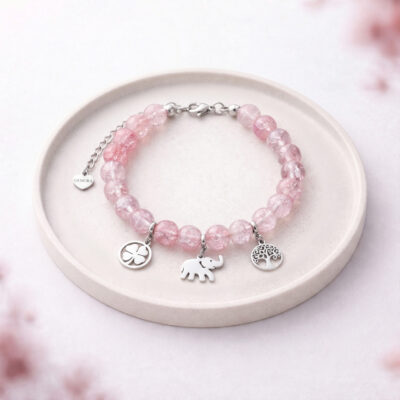 Różowa bransoletka szczęścia - regulowana długość