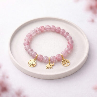 Różowa bransoletka szczęścia na gumce