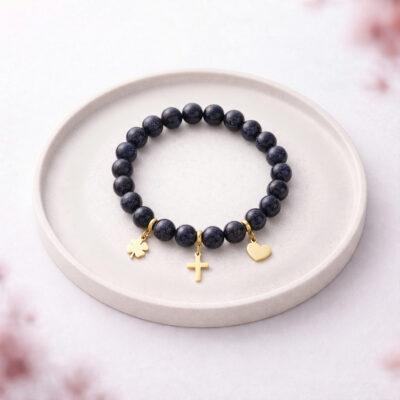 Granatowa bransoletka z krzyżykiem - bransoletka różaniec