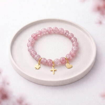 Różowa Bransoletka z krzyżykiem