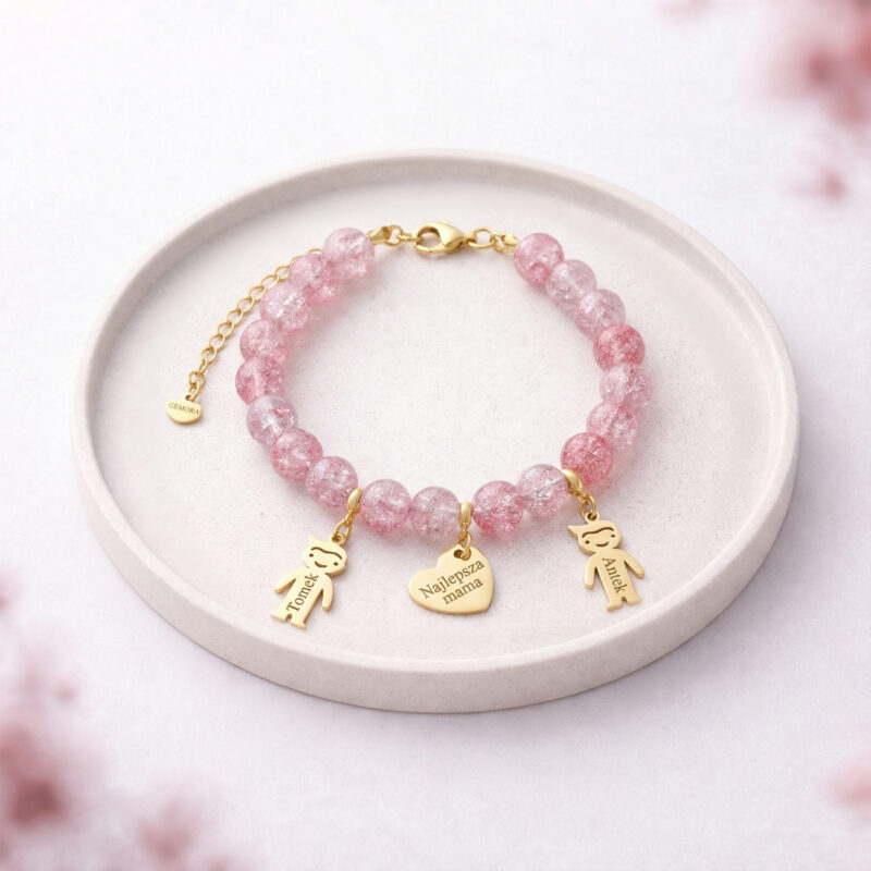 GEMORA_BRANSOLETKI_TACKA_ZAWIESZKI ROZOWY 3 Grawer imion dzieci na bransoletce - Idealny pomysł na prezent
