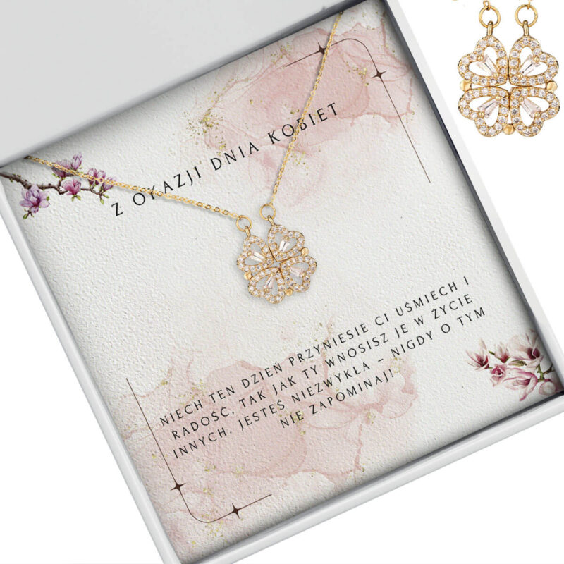 Naszyjnik złota koniczynka z dedykacją