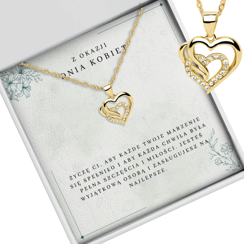 Naszyjnik złote serca - prezent na Dzień Kobiet