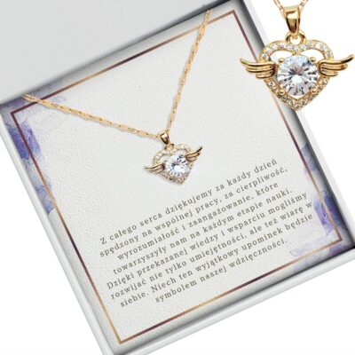 Naszyjnik skrzydlate serce z dedykacją dla nauczycielki/wychowawczyni