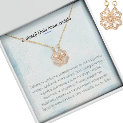 Złota koniczynka - Naszyjnik z dedykacją z okazji Dnia Nauczyciela