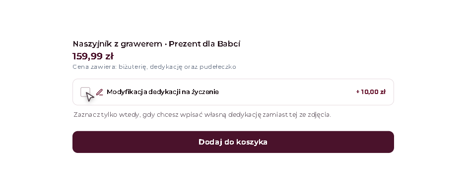 Kreator dedykacji Gemora - opcja modyfikacji dedykacji na stronie produktu