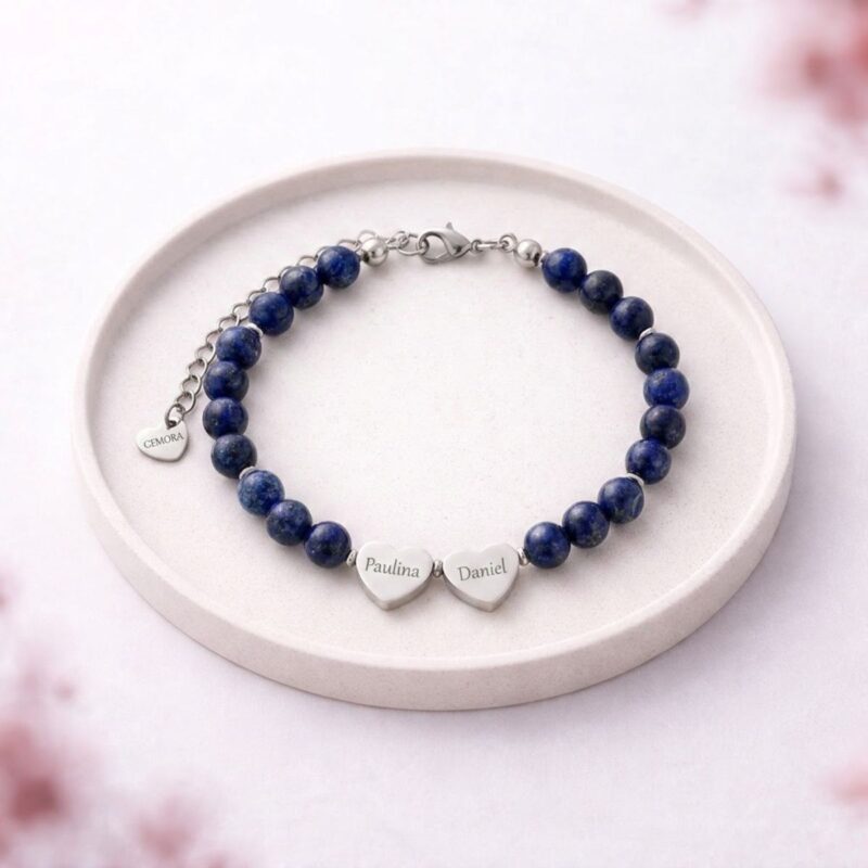 bransoletka-lapis-lazuli-srebrna-dwa-serca Bransoletka z lapis lazuli srebrna - dwa serca z grawerami